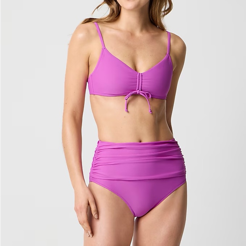 NWT$105 J Crew sz M Ruched High Waist Bikini in Bright Amethyst